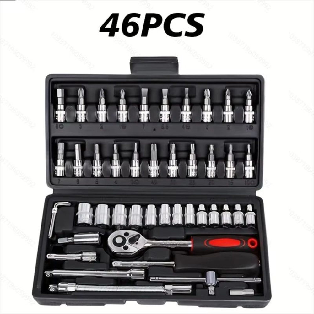 46Piece 14 Inch Drive Socket Set With QuickRelease Ratchet And CRV Metric Sockets 6