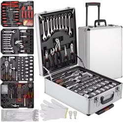 799 piece mechanic tool set with rolling aluminum trolley case, wrenches and socket wrench set for home and garage