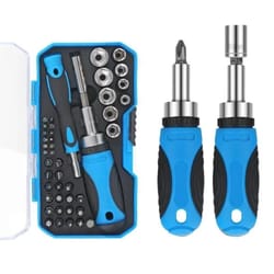 interchangeable screwdriver set with ratchet handle, slotted phillips and torx bits for household repairs
