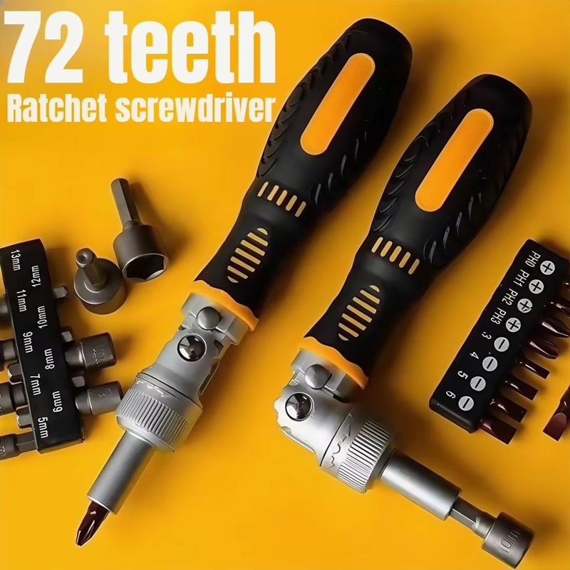 72Tooth Ratchet TwoWay Screwdriver Set With Bendable Handle And MultiBits LaborSaving Household Ma 0