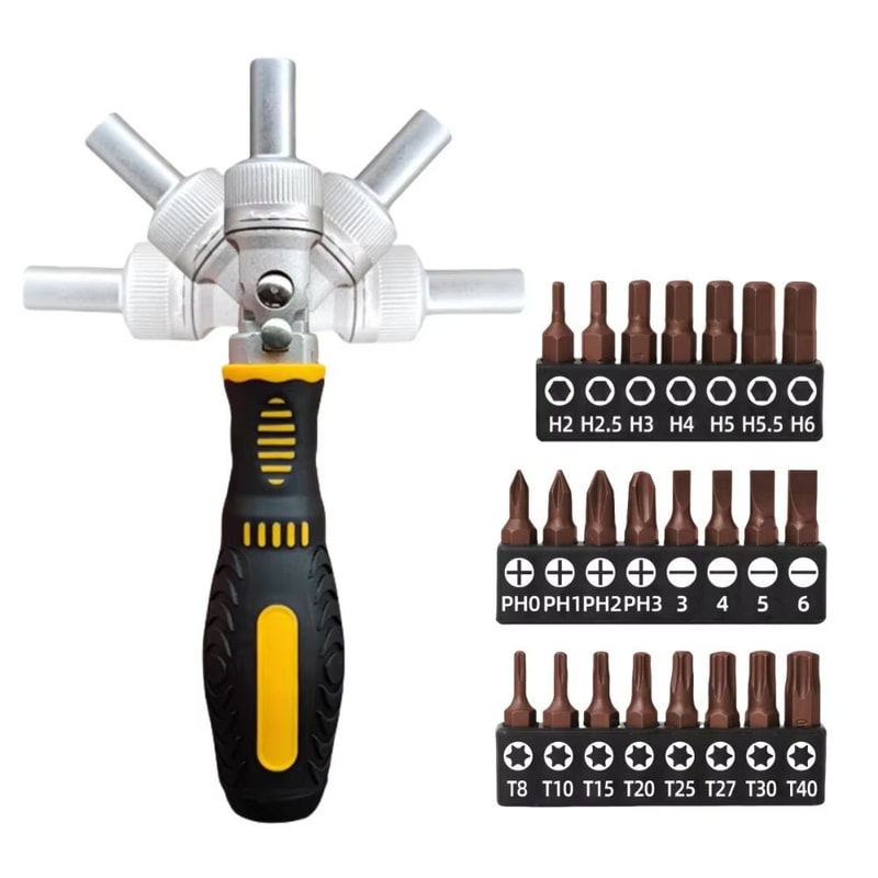 72Tooth Ratchet TwoWay Screwdriver Set With Bendable Handle And MultiBits LaborSaving Household Ma 6