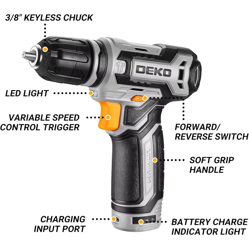 DEKO 12V Cordless Power Drill With 38 Inch Keyless Chuck In Portable Tool Kit Gift Box 1