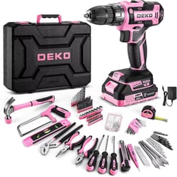 deko pink 20v cordless power drill kit with battery and portable tool box