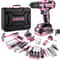 DEKO Pink 20V Cordless Power Drill Kit With Battery And Portable Tool Box 0