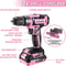 DEKO Pink 20V Cordless Power Drill Kit With Battery And Portable Tool Box 1