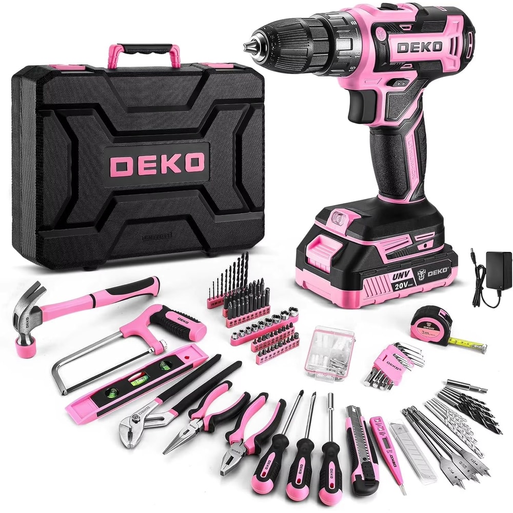 DEKO Pink 20V Cordless Power Drill Kit With Battery And Portable Tool Box 6