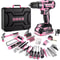 DEKO Pink 20V Cordless Power Drill Kit With Battery And Portable Tool Box 6