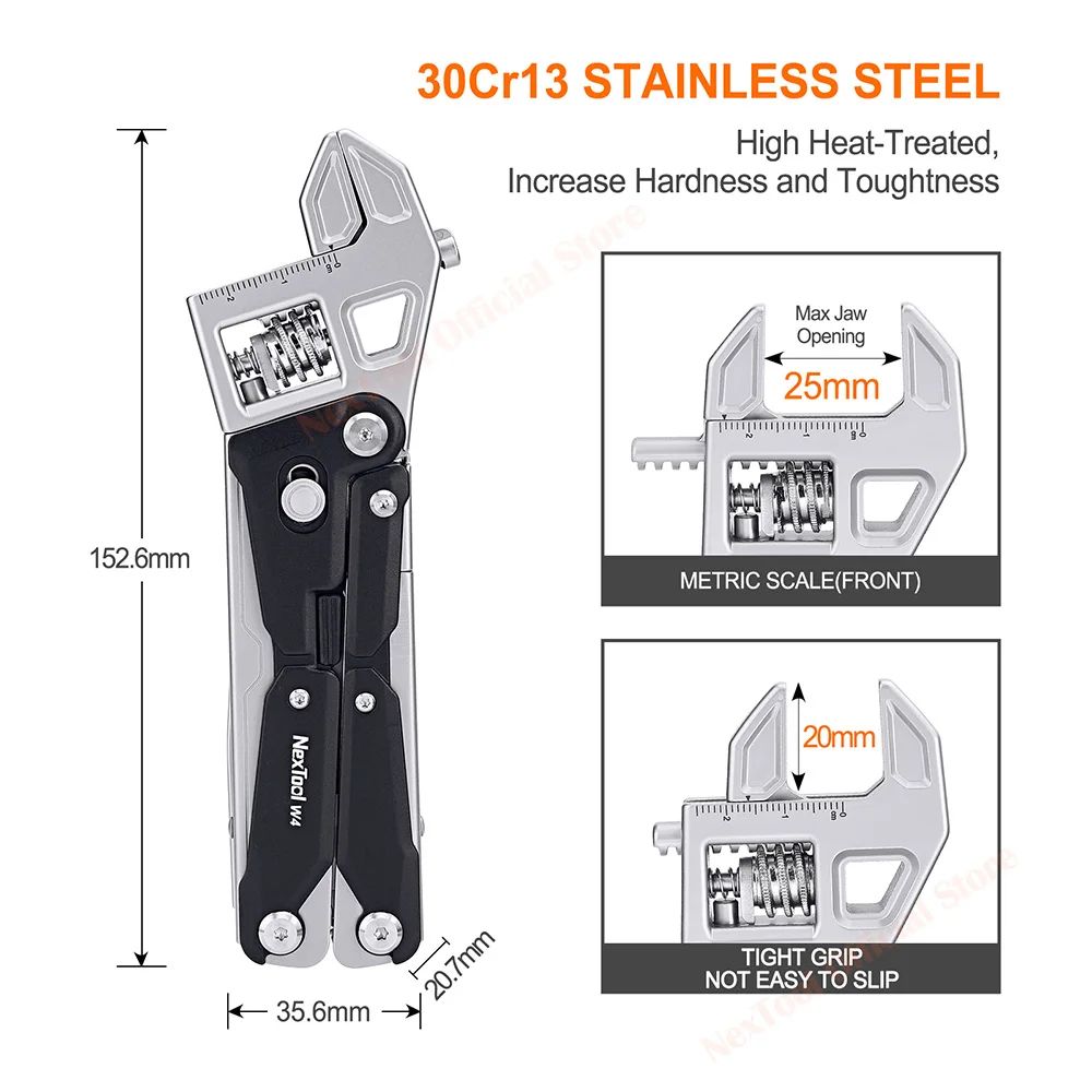 NexTool 11 In 1 Adjustable Wrench EDC Multitool With Pliers Folding Knife Saw And Screwdriver Set 2
