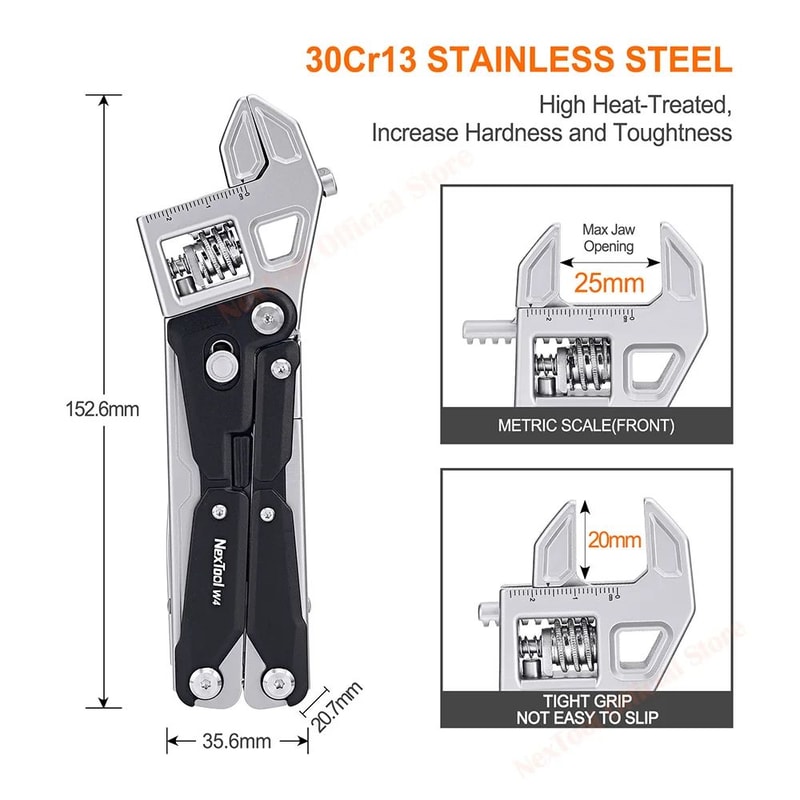 NexTool 11 In 1 Adjustable Wrench EDC Multitool With Pliers Folding Knife Saw And Screwdriver Set 2