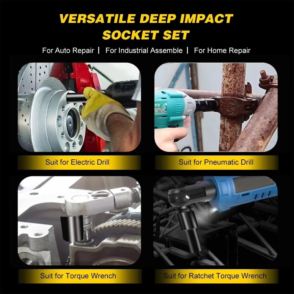 10PCS 12 Drive Metric Deep Impact Socket Set 6Point For Air Pneumatic And Auto Repair 5