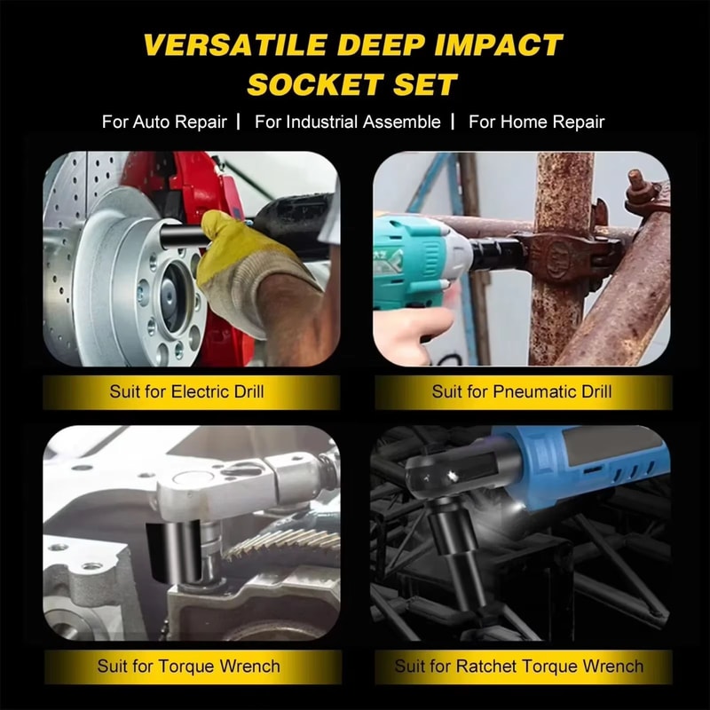 10PCS 12 Drive Metric Deep Impact Socket Set 6Point For Air Pneumatic And Auto Repair 5