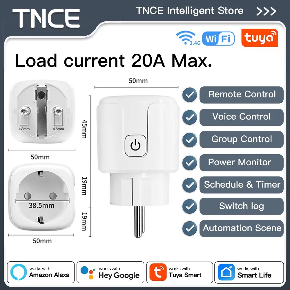 TNCE Tuya Smart Plug EU 16A20A With Power Monitoring WiFi Or Zigbee30 Voice Control 9