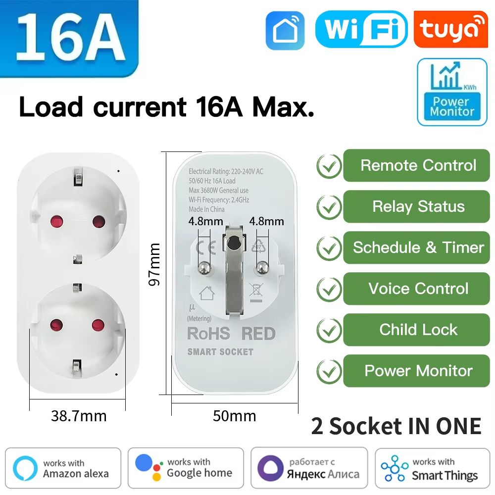 TNCE Tuya Smart Plug EU 16A20A With Power Monitoring WiFi Or Zigbee30 Voice Control 10