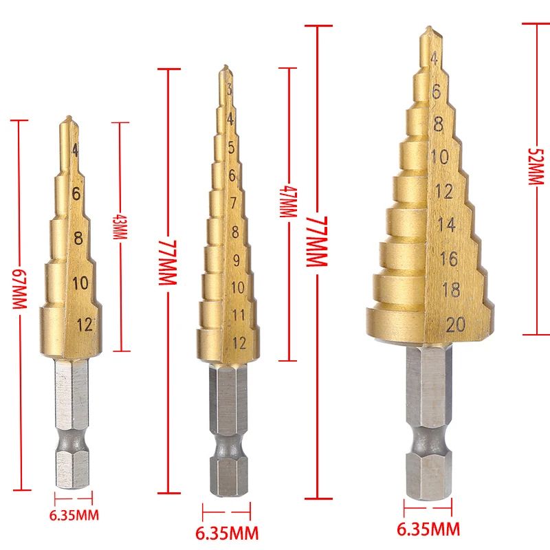 TitanPro HSS Titanium Coated Step Drill Bit Set For Metal Wood Drilling 2