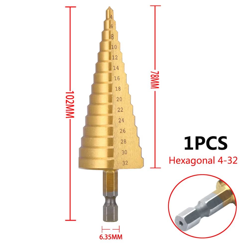 TitanPro HSS Titanium Coated Step Drill Bit Set For Metal Wood Drilling 8