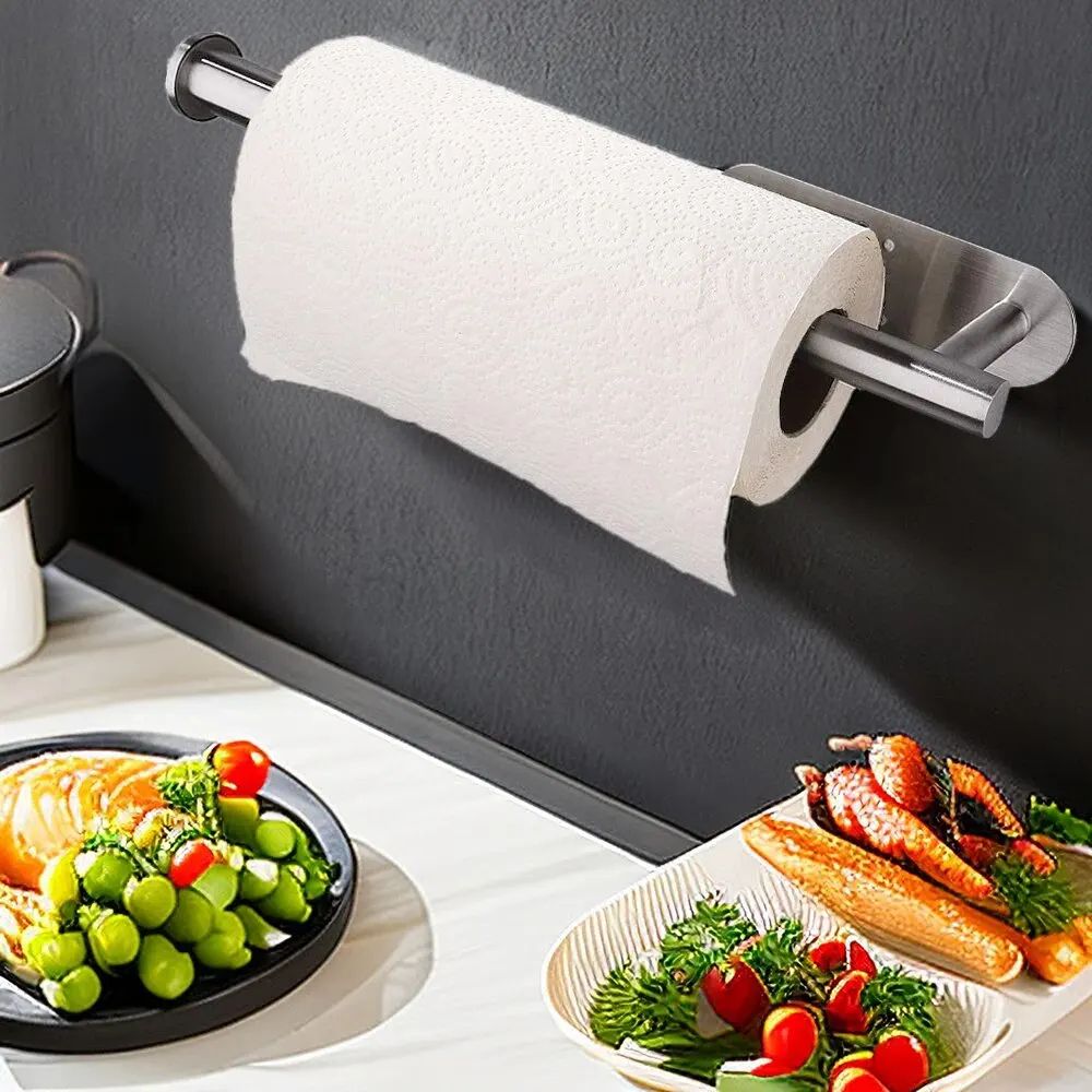 Adhesive Under Cabinet Paper Towel Holder Wall Mounted Kitchen Bathroom Tissue Rack 4
