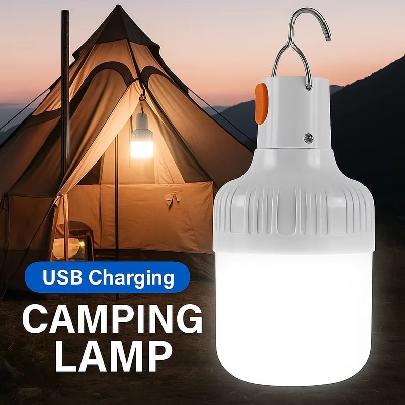 Portable Rechargeable LED Camping Lantern Dimmable Tent Light With Hook 0