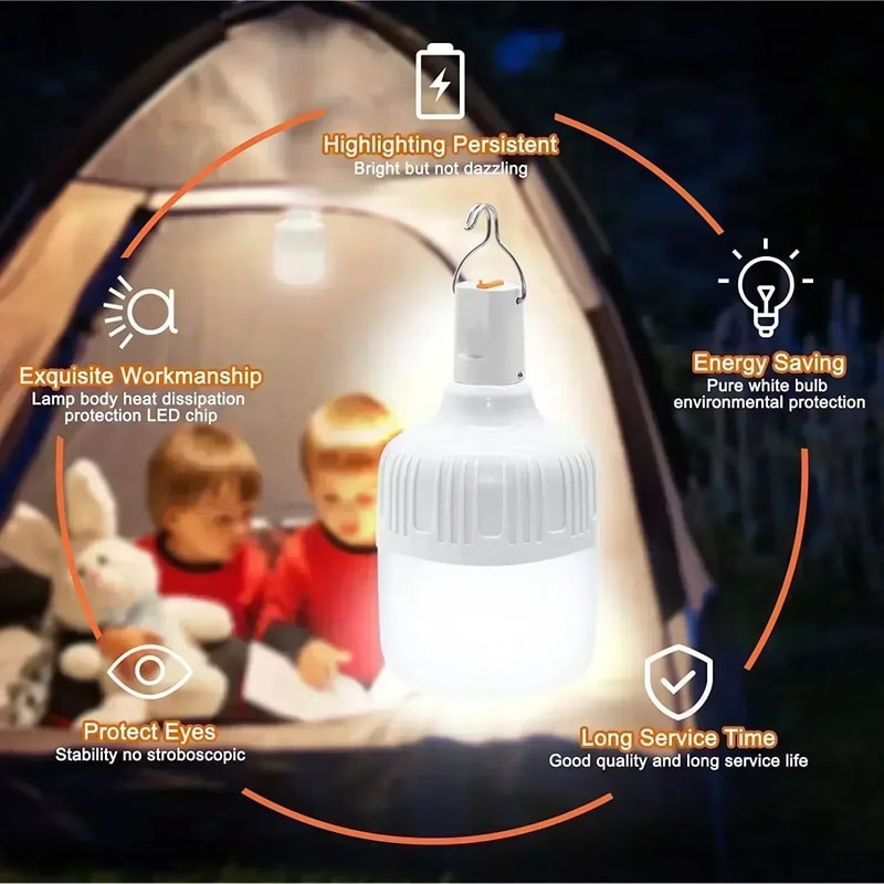 Portable Rechargeable LED Camping Lantern Dimmable Tent Light With Hook 2