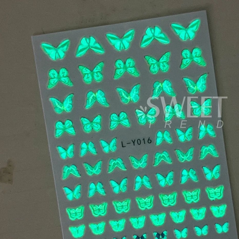 3Piece Luminous Butterfly Nail Decal Stickers GlowInTheDark Nail Art Set 3