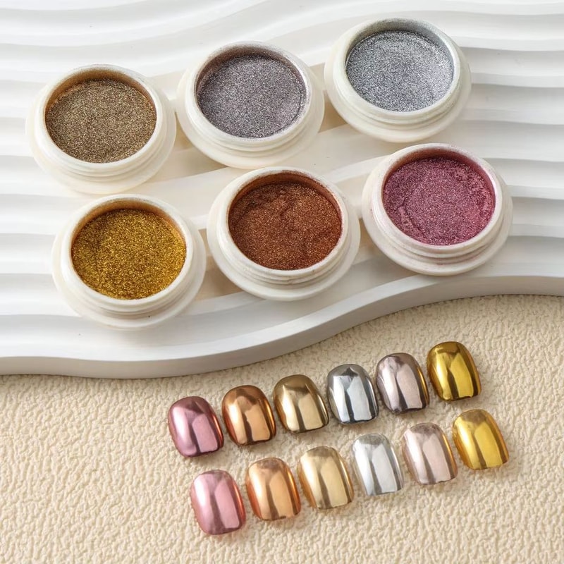 6Piece Metallic Mirror Nail Art Dust Set With Chrome Glitter Pigments 6