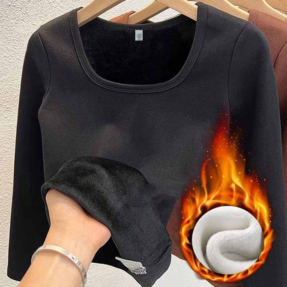 Womens Long Sleeve Thermal Underwear Top Square Collar Fleece Basic Pullover Winter Shirt 3