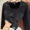 Womens Long Sleeve Thermal Underwear Top Square Collar Fleece Basic Pullover Winter Shirt 6