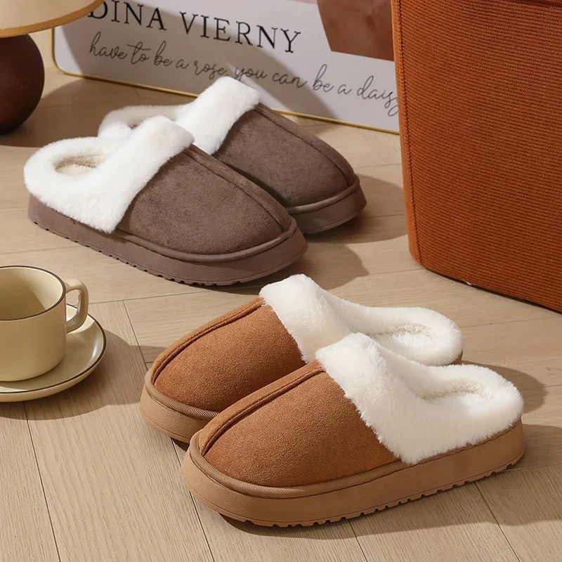 Womens Plush Winter Outdoor Thick Sole NonSlip Fur Flip Flop Slippers Unisex House Shoes 4