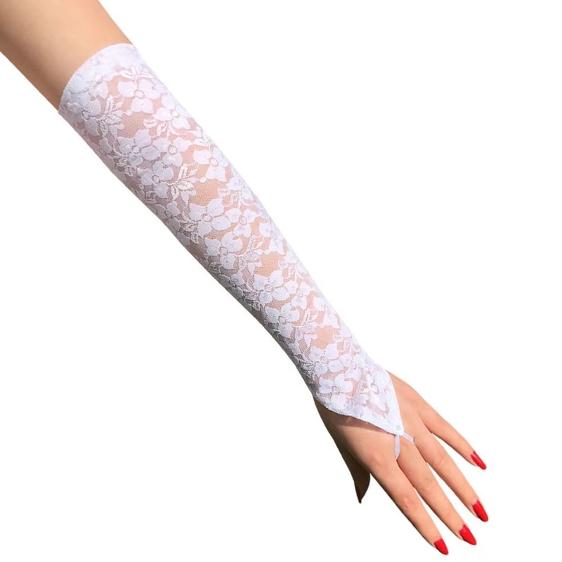 Sexy Floral Lace Fingerless Mittens Womens Stretch Long Bridal Dress Accessories 4