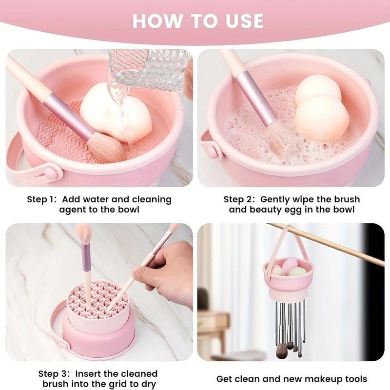 CleanEase 3in1 Silicone Makeup Brush Cleaner Mat Drying Rack AllinOne Beauty Brush Care Kit 4