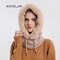 Womens Winter Fur Cap Mask Set Hooded Knitted Cashmere Neck Warm Balaclava Ski Windproof Plush Fluf 4