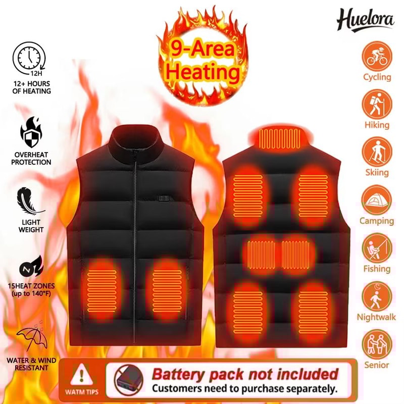 Unisex Heated Vest Winter 9Area Heating StandUp Collar Outdoor Sports Jacket Vest Power Bank Not In 0