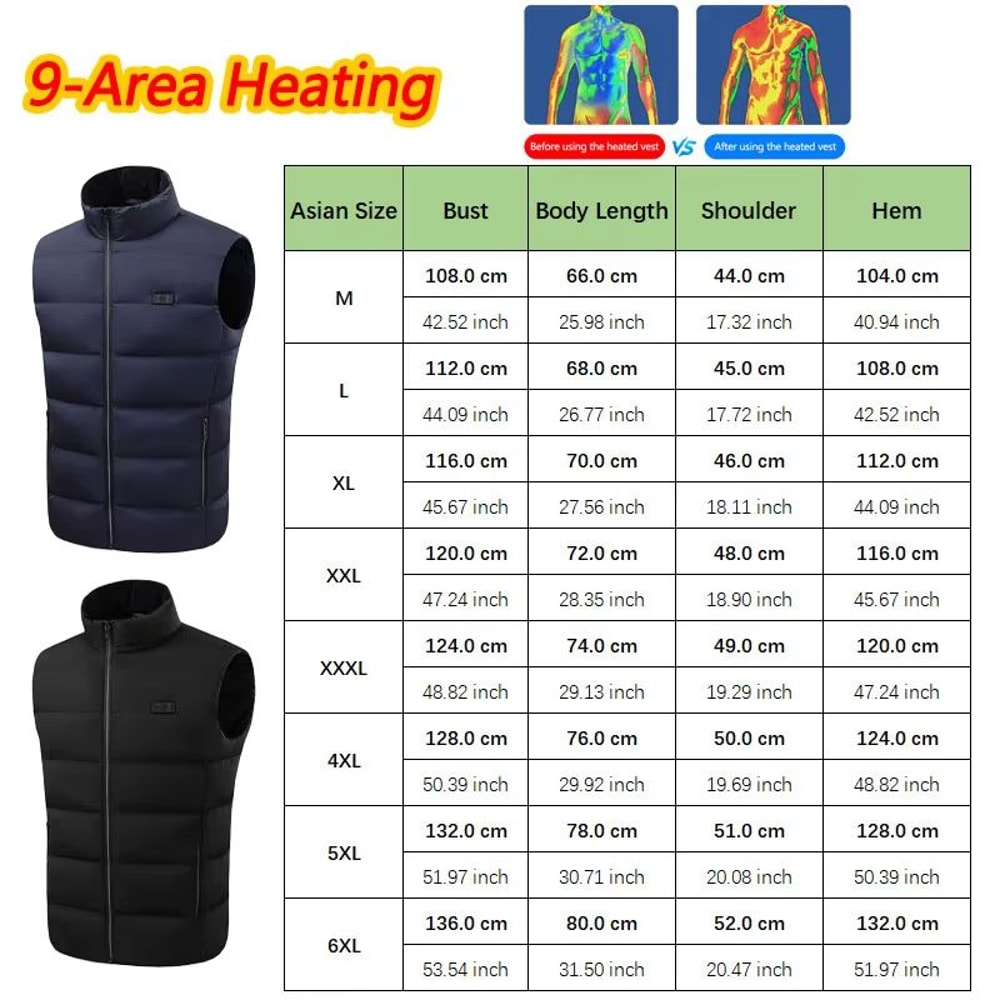 Unisex Heated Vest Winter 9Area Heating StandUp Collar Outdoor Sports Jacket Vest Power Bank Not In 3