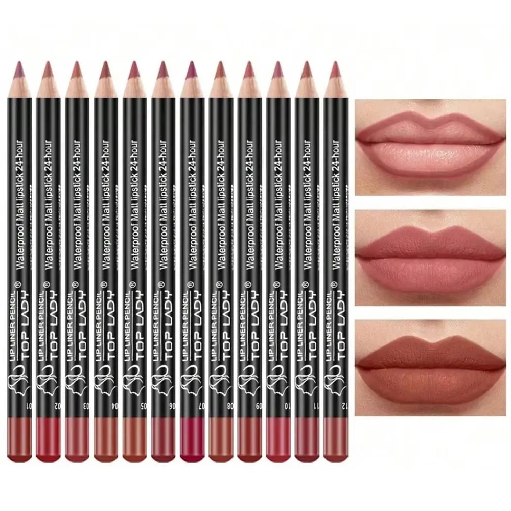 ColorLux 12Piece Professional Lip Liner Matte Lip Pencil Set Nude Vibrant Shades 0