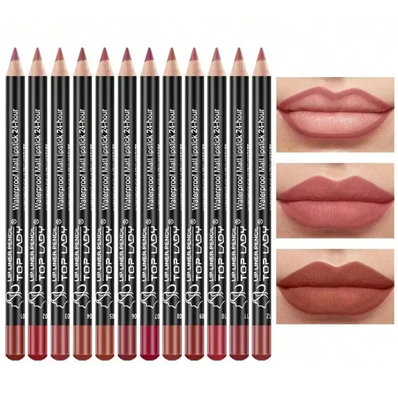 ColorLux 12Piece Professional Lip Liner Matte Lip Pencil Set Nude Vibrant Shades 0