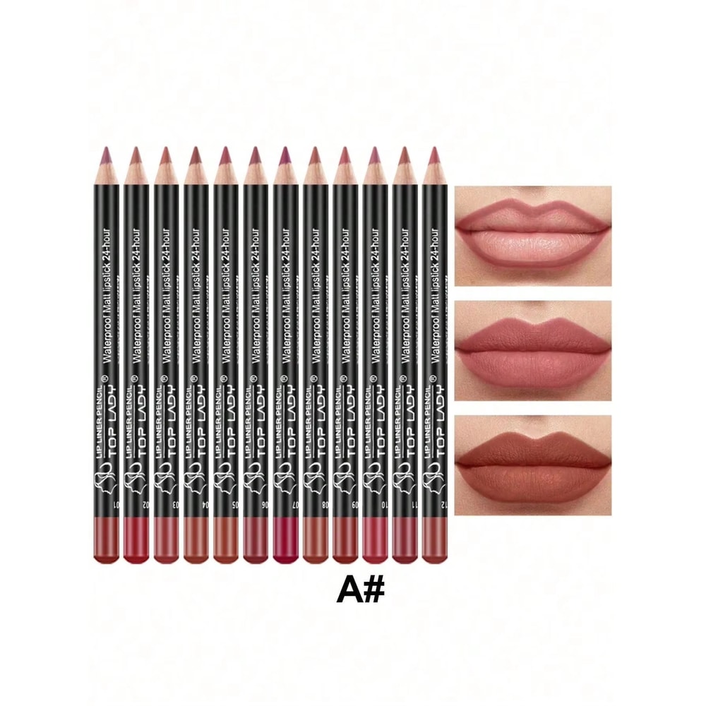 ColorLux 12Piece Professional Lip Liner Matte Lip Pencil Set Nude Vibrant Shades 7