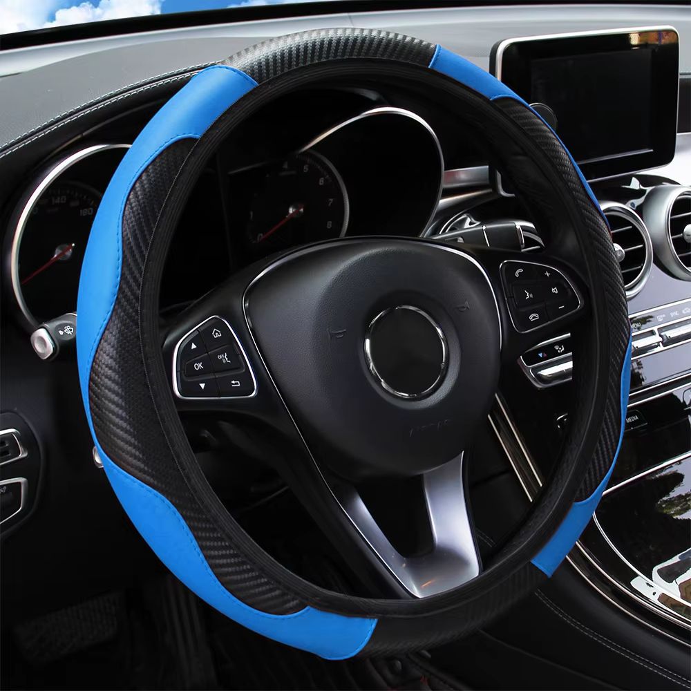 CarbonTrim PU Leather Car Steering Wheel Cover Fit 14515 Wheels No Inner Ring 15