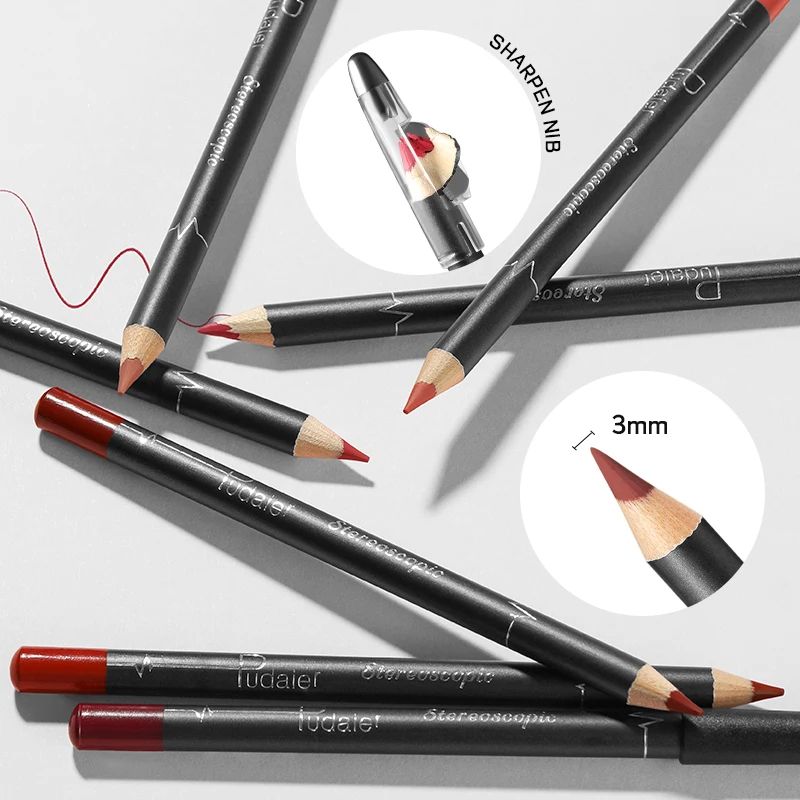 HydraTint 12Color Waterproof Matte Lipliner Pencil Set Red Contour LongLasting Lip Tint 5