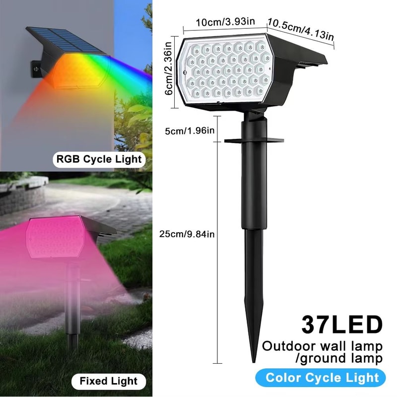SolarGlow RGB Outdoor Spotlight 37 LED Waterproof Landscape Wall Light 7