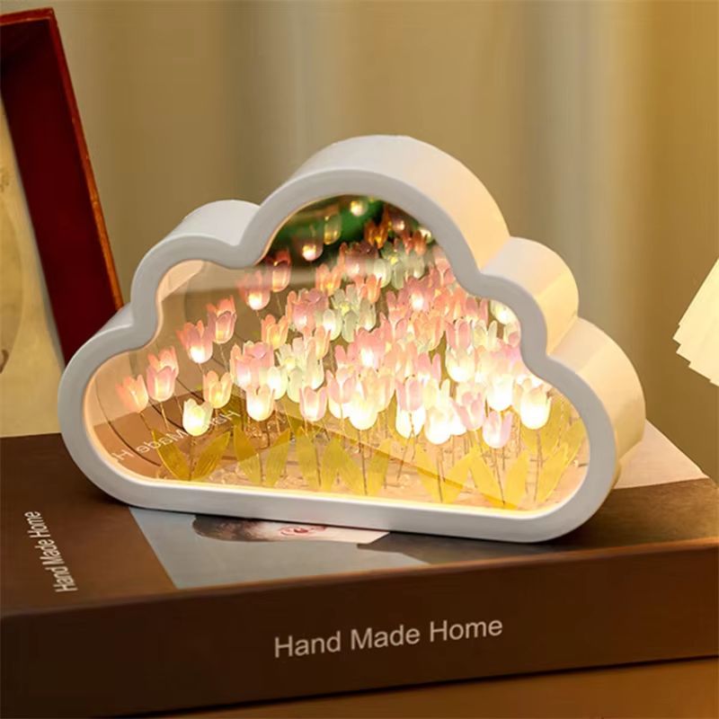 Cloud Tulip Mirror LED Night Light Handmade DIY Flower Atmosphere Table Lamp 0