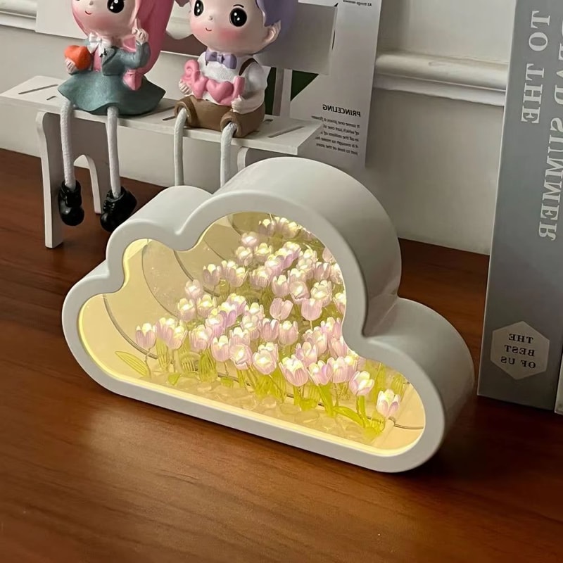 Cloud Tulip Mirror LED Night Light Handmade DIY Flower Atmosphere Table Lamp 4