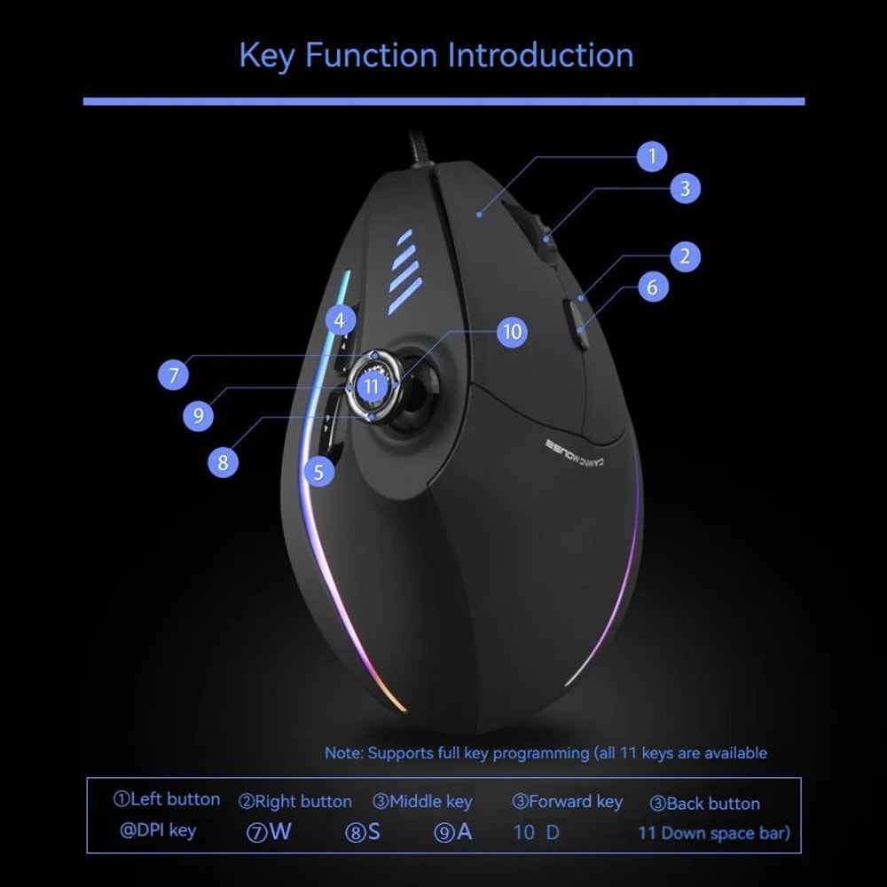ZELOTES C18 Ergonomic Vertical Mouse 11 Programmable Buttons 10000 DPI RGB Wired Gaming Mouse 5