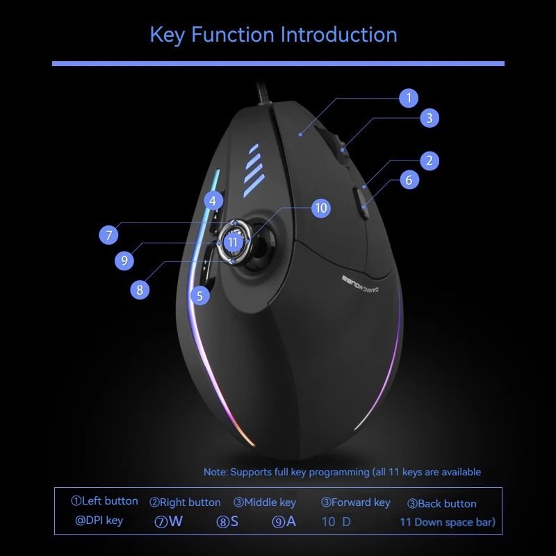 ZELOTES C18 Ergonomic Vertical Mouse 11 Programmable Buttons 10000 DPI RGB Wired Gaming Mouse 5