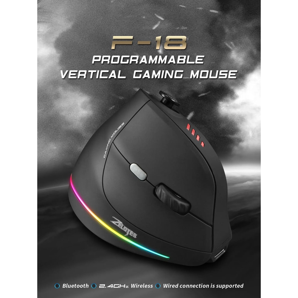 JOMAA RGB Wireless Vertical Gaming Mouse 24000 DPI Programmable Buttons Wired Or Wireless Control 1