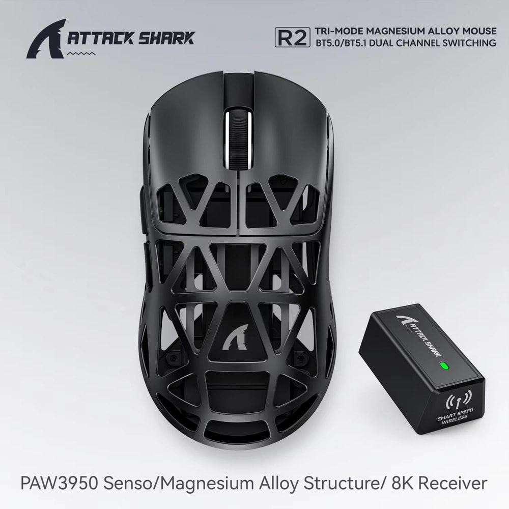 ATTACK SHARK R2 Magnesium Alloy Wireless Gaming Mouse PAW3950 Sensor 8K Polling Tri Mode Bluetooth 7