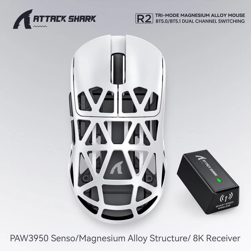 ATTACK SHARK R2 Magnesium Alloy Wireless Gaming Mouse PAW3950 Sensor 8K Polling Tri Mode Bluetooth 8