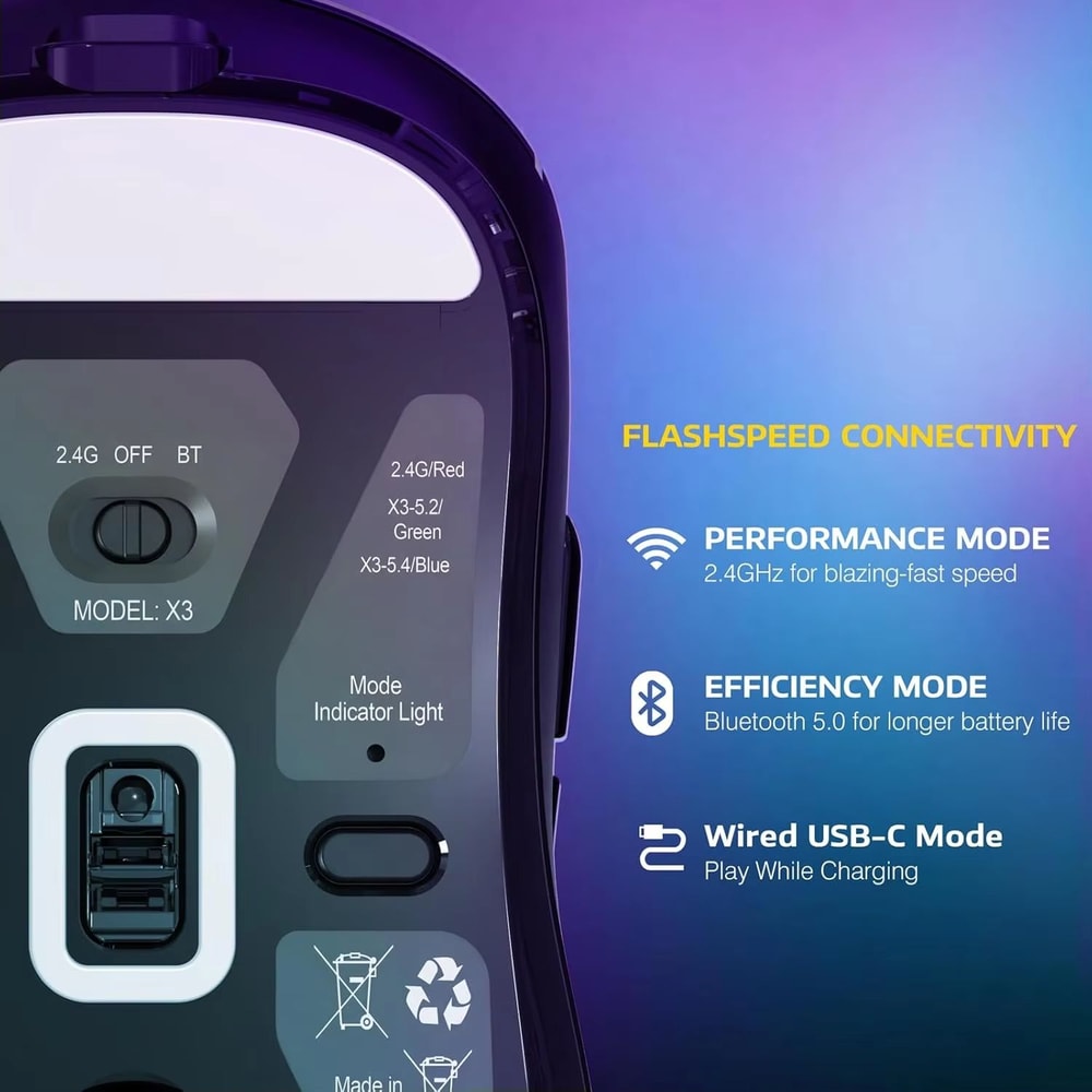 ATTACK SHARK X3 TriMode Wireless Gaming Mouse 26K DPI PAW3395 173oz Lightweight 200h Battery 2