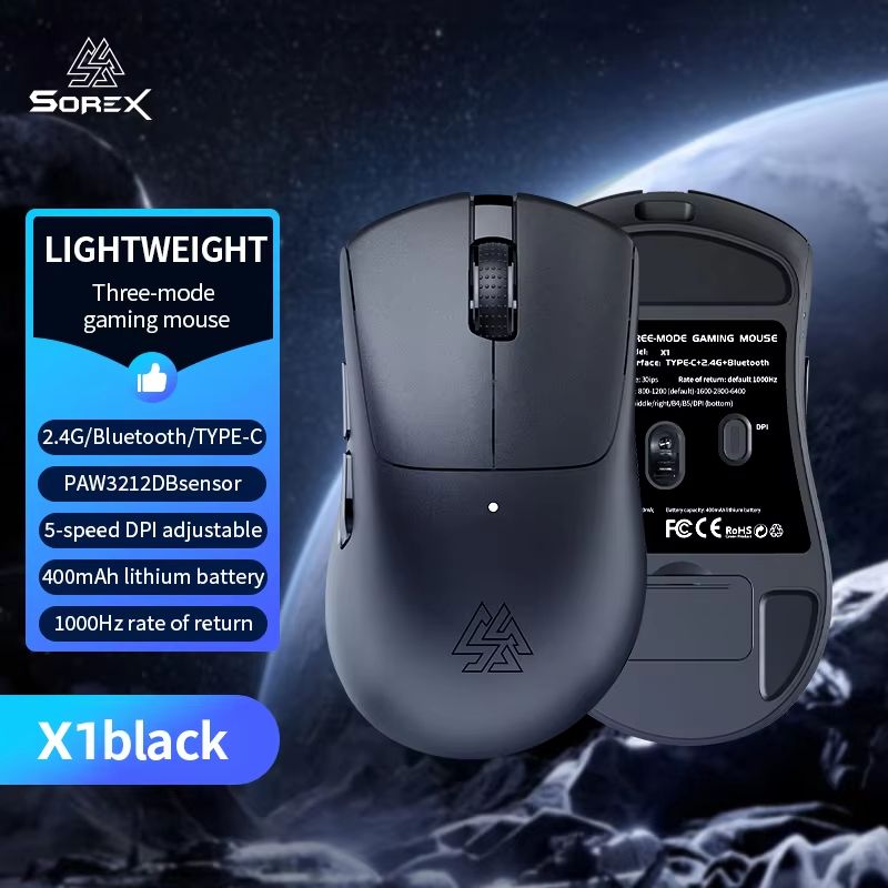 SOREX X1 Tri Mode Wireless Gaming Mouse Bluetooth 50 1000Hz Polling 6400 DPI Lightweight Control 6