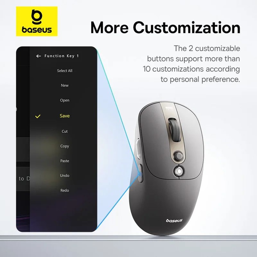 Baseus Rechargeable Bluetooth Wireless Mouse With Digital Display And Dual Scroll Wheels Silent Erg 2