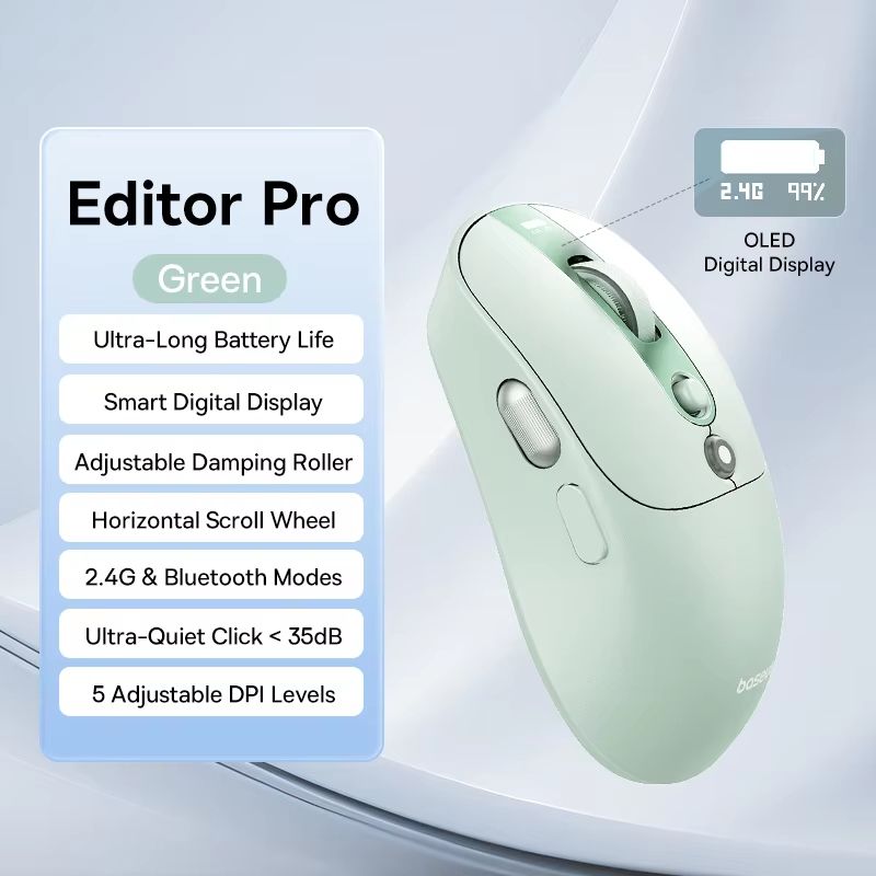Baseus Rechargeable Bluetooth Wireless Mouse With Digital Display And Dual Scroll Wheels Silent Erg 8