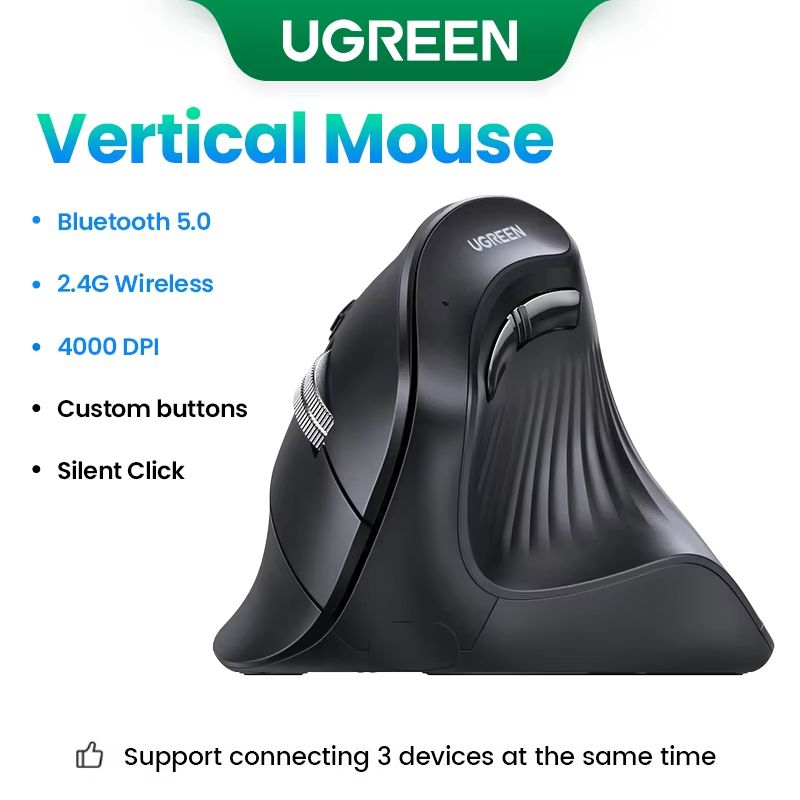 UGREEN Wireless Vertical Mouse With Bluetooth 50 And 24G 4000 DPI 6 Silent Buttons For MacBook And 6